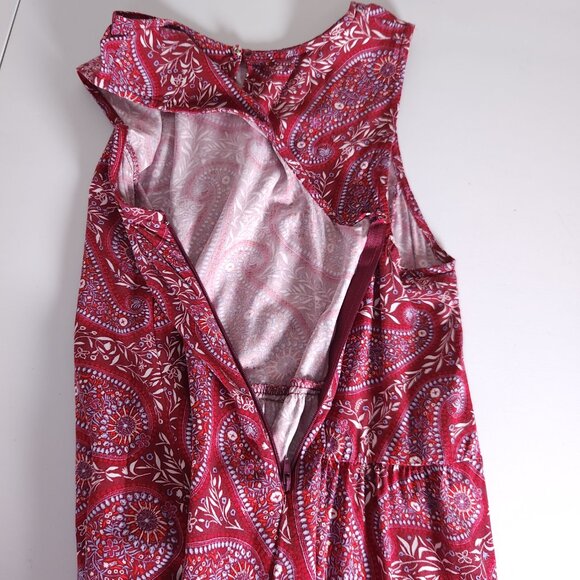 Old Navy Paisley Dress Womens M Burgundy Sleeveless Keyhole Knee Boho Casual - Picture 6 of 10